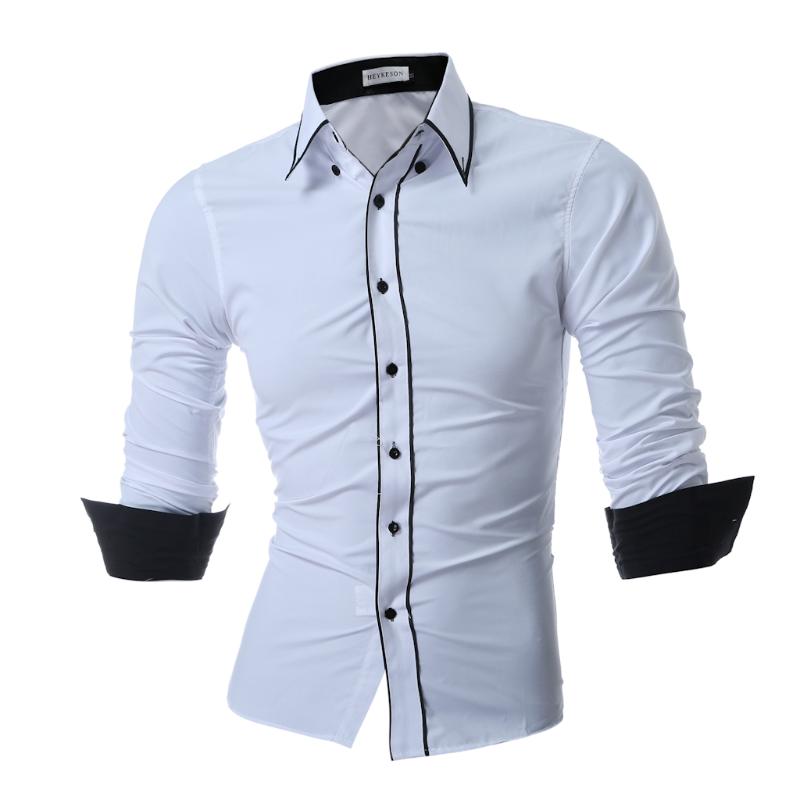 

2021 New Men's Long Sleeve Dress Shirts Double Collar Button Unique Design Slim Fit Brand Tops Chemise Male Casual Cotton Shirt, Black