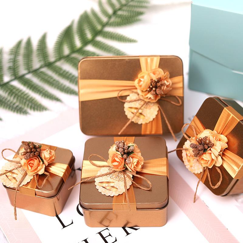 

Wedding Party Storage Case Flower Decor Creative Tinplate Ferrero Gift Box Gold Candy Boxes Packaging