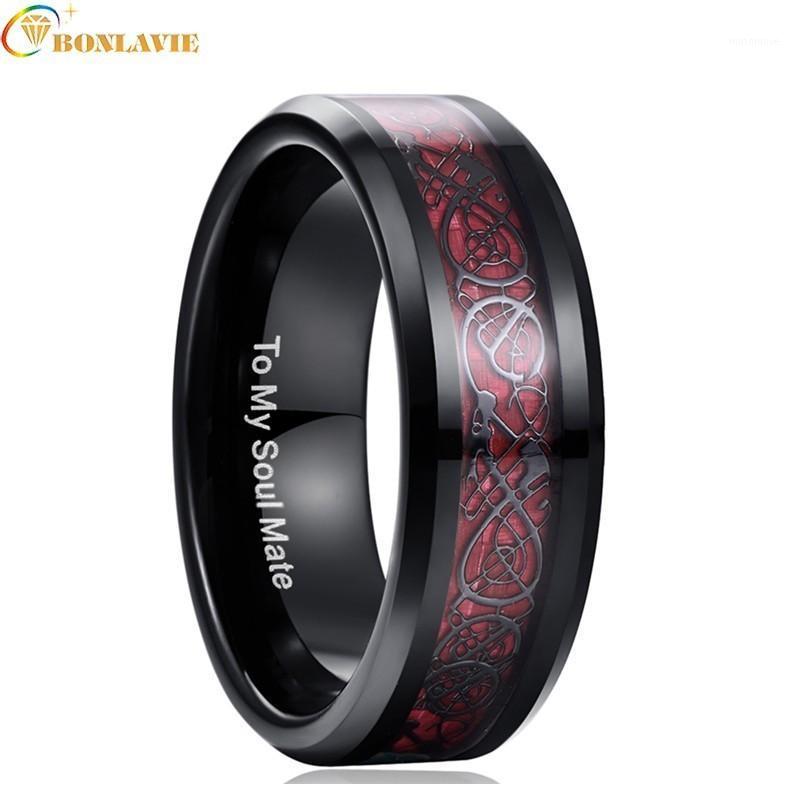 

100% Tungsten Steel Ring For Men Male Wedding Jewelry Red Carbon Fiber Dragon Rings TO MY SOUL MATE Couple Gift Ring Jewelry1