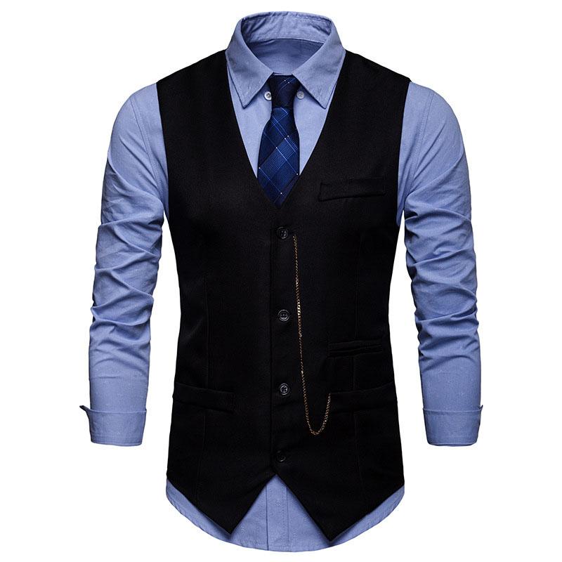 

Men' Vests Mens Slim Fit Chain Design Suit Vest 2022 Brand Single Breasted Formal Dress Business Waistcoat Men Chaleco Hombre XXL, Brown