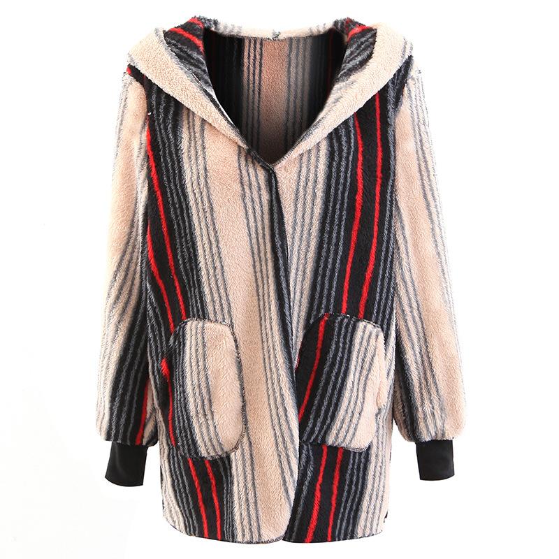 

European American Fashion Plush Jacket Women' Long Hooded Long-Sleeved Windbreaker Autumn Winter Warm Wild Casual Jacket A607, Pink