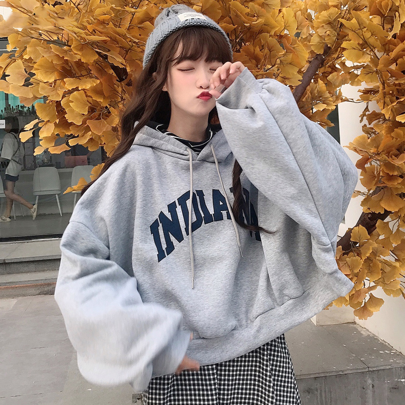 

Women's sweaters, large size, large, loose, printed letters, hooded top, full combination, leisure, simple, fashionable