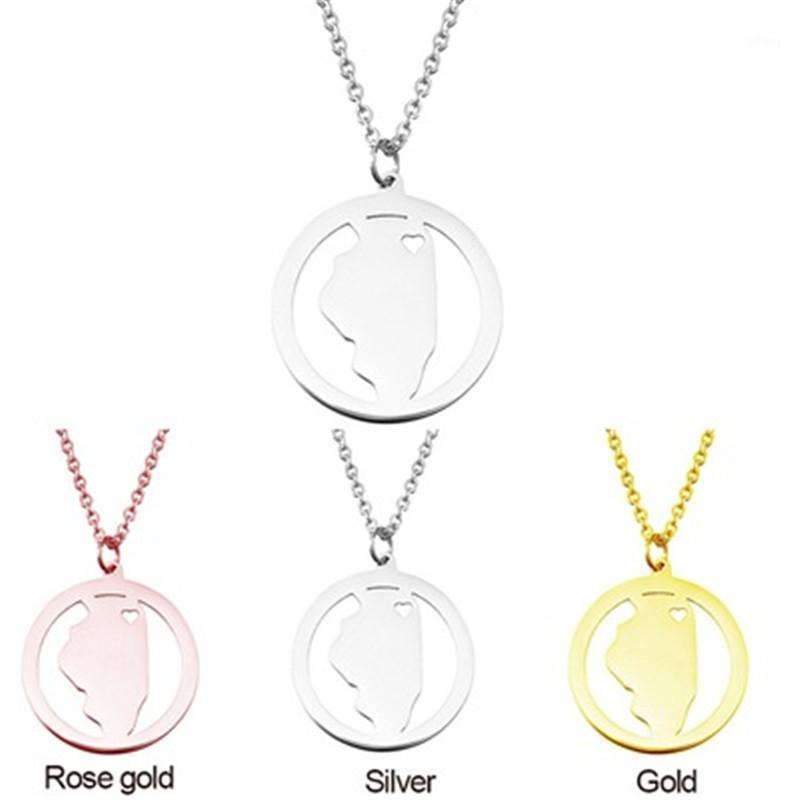 

New 304 Stainless Steel Round Illinois Map Necklace High Quality Circle Illinois Map Pendant Necklace Women Jewellery1
