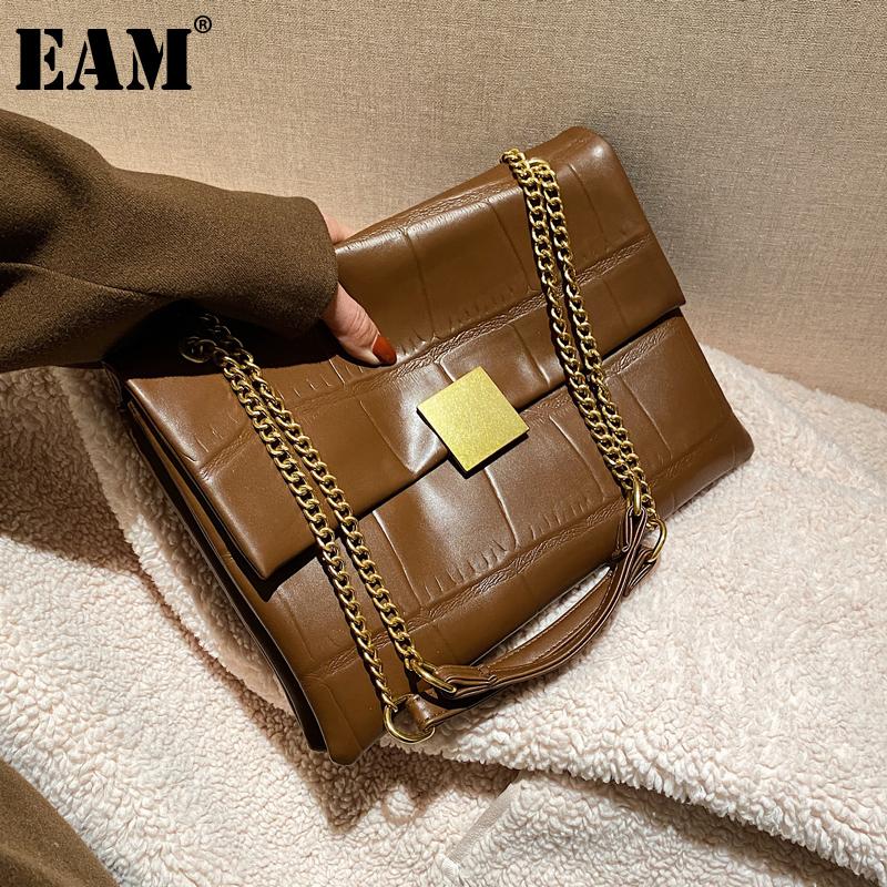 

[EAM] Women New High Quality Tote Bag PU Leather Flap Personality All-match Crossbody Shoulder Bag Fashion Tide 2021 18A1541, Beige