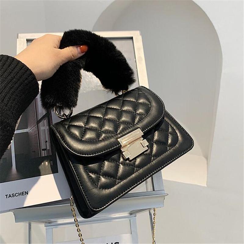 

Nuomeifan handbags 2021 new European and American furry rhombic flap handbags fashion shoulder bags casual diagonal, Photo color