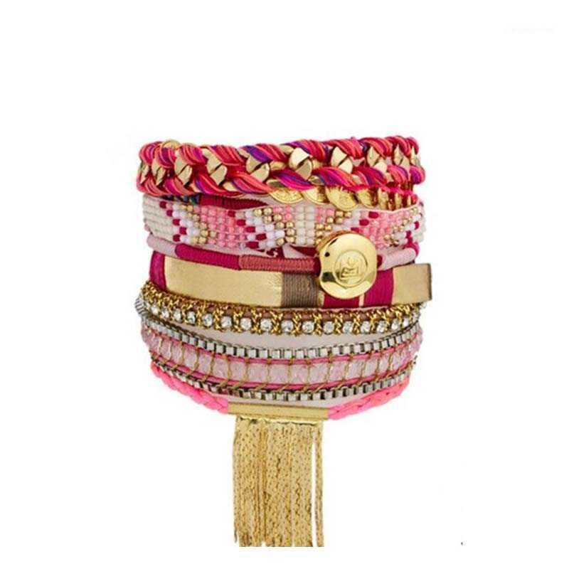

B02-002B Beach Hipanema Bohemian Ethnic Multilayer Vintage New Beads Bracelets Boho Statement Tassel Pearl Charms Wrap Bracelet1, Golden;silver