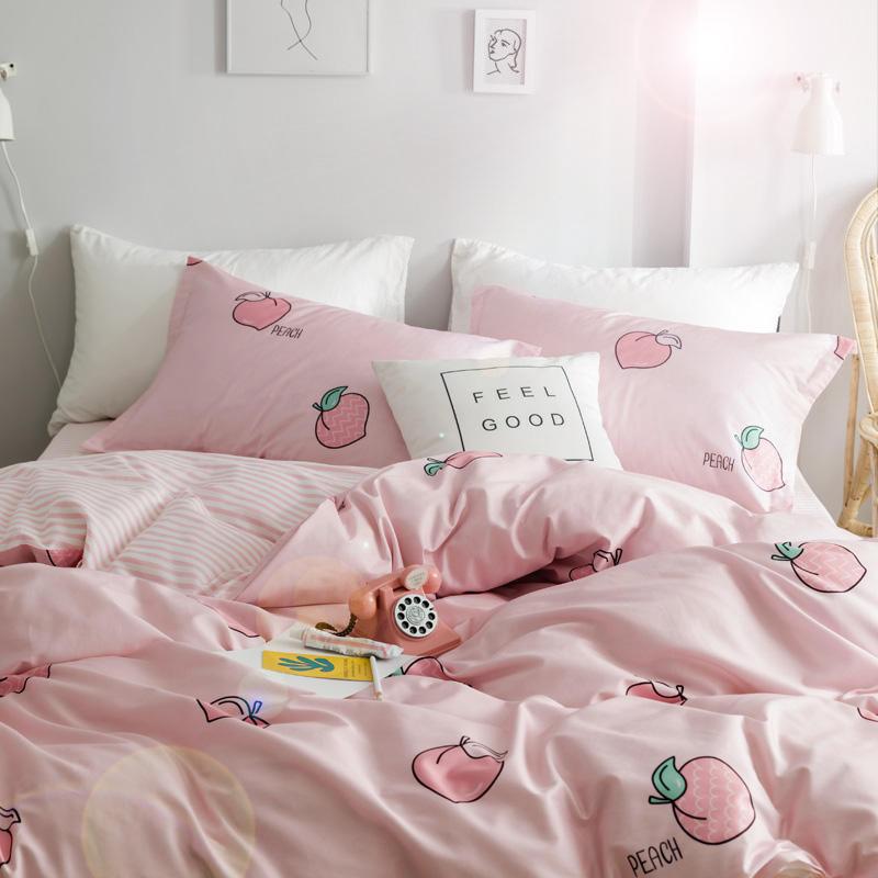 

Fashion 4Pcs/Set Sweet Peach Theme Comfortable Cotton Bedding Set Bed Comforter For Women Kawaii Girl Duvet Cover Bed Sheet Sets, Persimmon