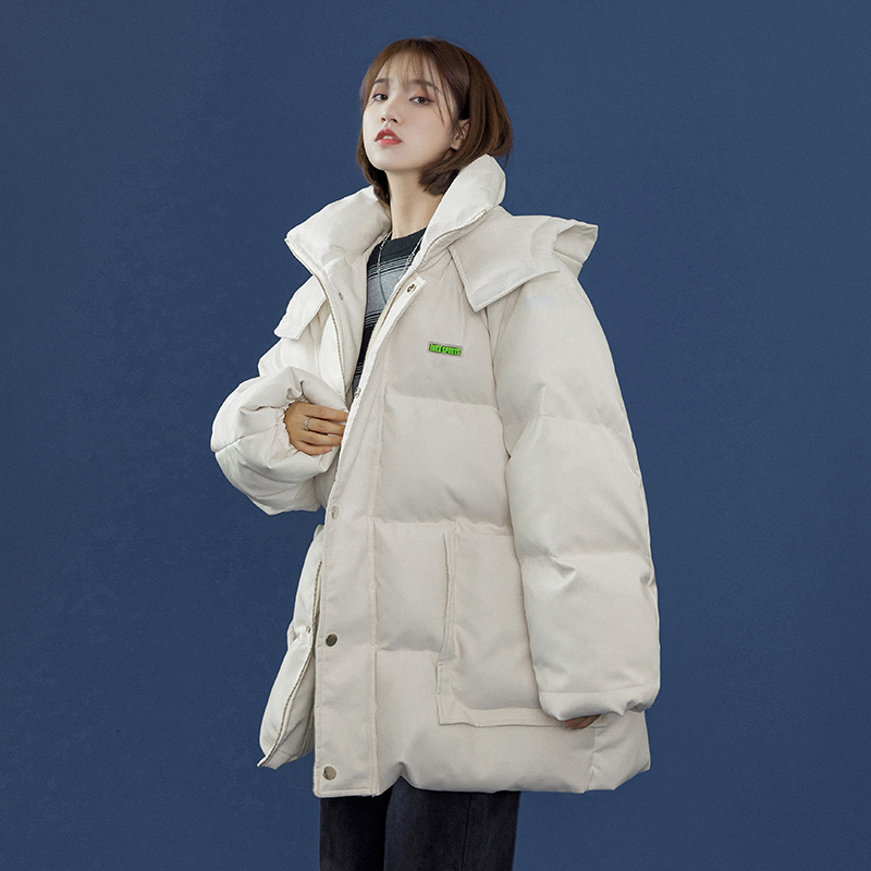 

Winter New Couple Men's Women's Clothes Hot Leather with Hoodie Male Jacket Cotton Clothing Idae, Black.