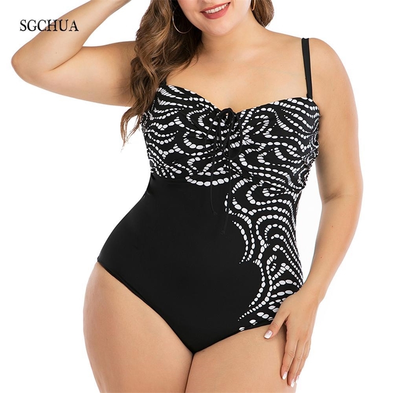 

SGCHUA New Large Size 6XL Print One Piece Swimsuit Women 5XL Plus Big Swimwear Fat Patchwork Slim Shape Beach Bathing Suit Y200824, Bk65