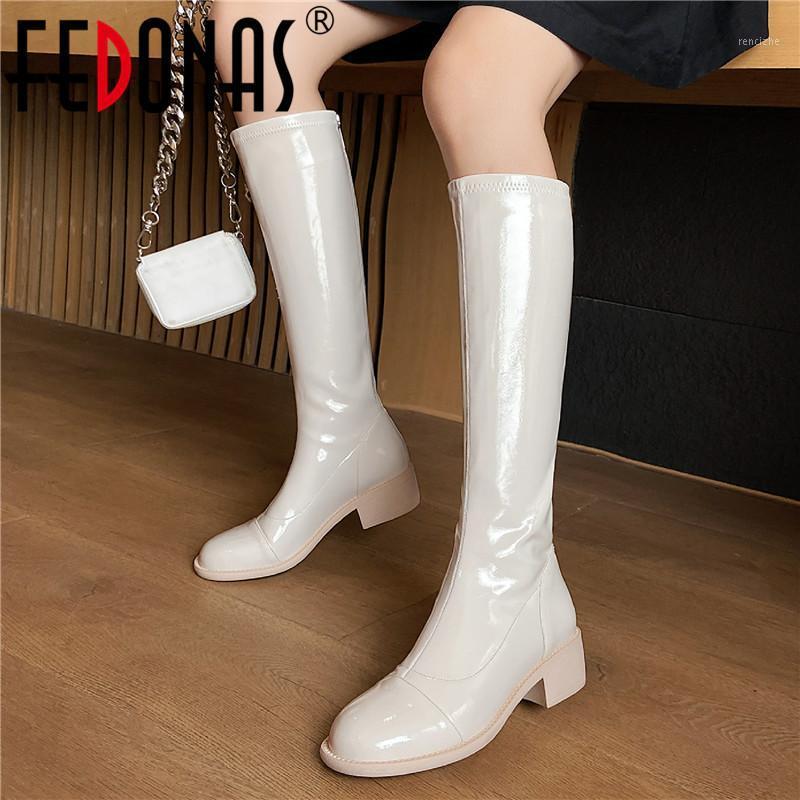 

FEDONAS Zipper Buckle Straps Knee High Boots For Women Wide Leg Genuine Leather Chunky Heels Shoes Woman Party Basic Long Shoes1, Blackd