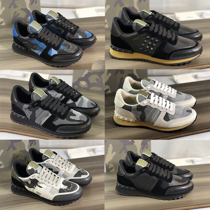 

2021 Men Rockrunner Sneakers Camouflage Mesh Fabric Trainers Designers Shoes Leather Outdoor Runner Casual Shoes 23 Colors With Gift Box, Color 9