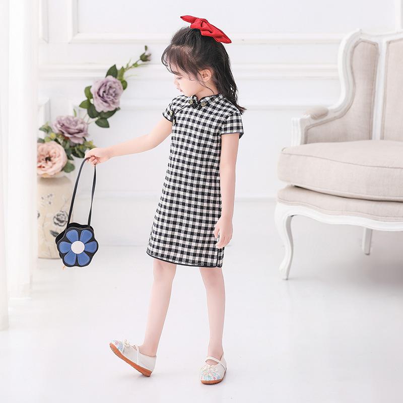 

Girls cheongsam Qipao Children Summer Little Girl Plaid Skirt Chinese Style Dress Improved Girl Gown Skirt