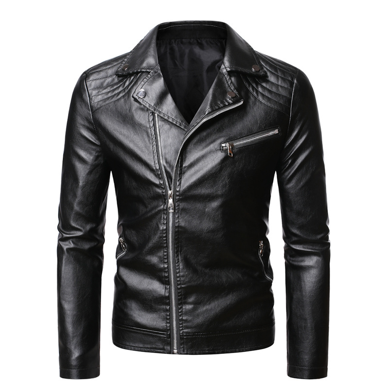

Clothing Men's Fine Fit Zipper Solid Casual Motorcycle Leather Jacket Ck5j, Black