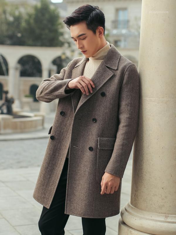 

Men's Wool Coat 2020 Long Woolen Jacket Men Double Breasted Korean Casual Mens Overcoats Abrigos Hombre Y17895 KJ43001, Black white