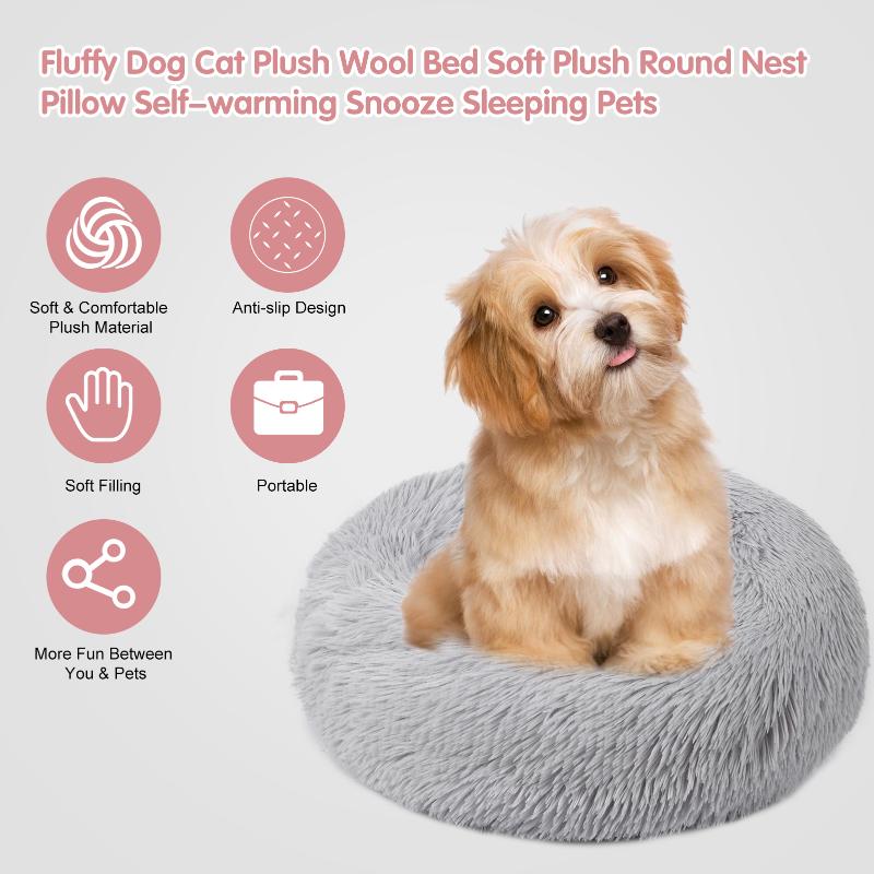 

Fluffy Dog Wool Bed Soft Plush Cat Bed Round Pet Cat Nest Pillow Self-warming Snooze Sleeping Pets Cushion for Home Pet Mat