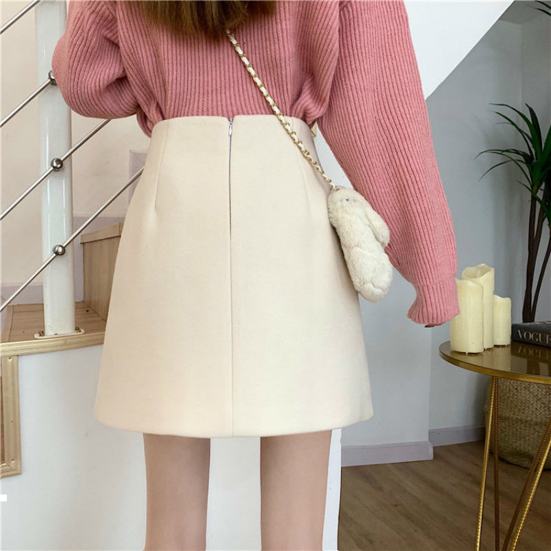 

New autumn 2021 solid winter feminine a-line buckle quality skirts high thin short female skirt y405 X88Y, Heise