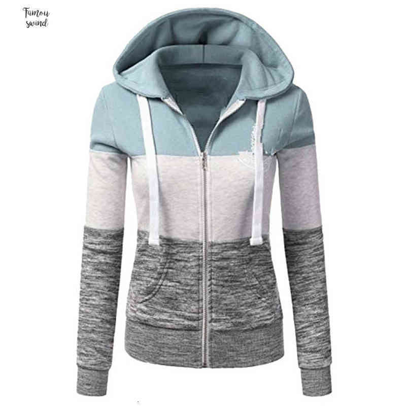 Sweatshirts Women Hoodies Long Sleeve Hoody Ladies Zipper Pocket Patchwork Sweatshirt Hooded Woman Jacket Good Quality