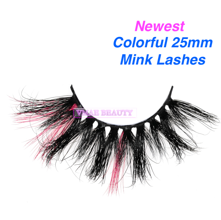 Vmae 5D Colorful Ombre 25MM Mink Eyelashes Siberian Minks Fur lashes Sexy Custom Private Label long fluffy Eye lash Mix Color Soft Natural 3D Mink Eyelash Extension