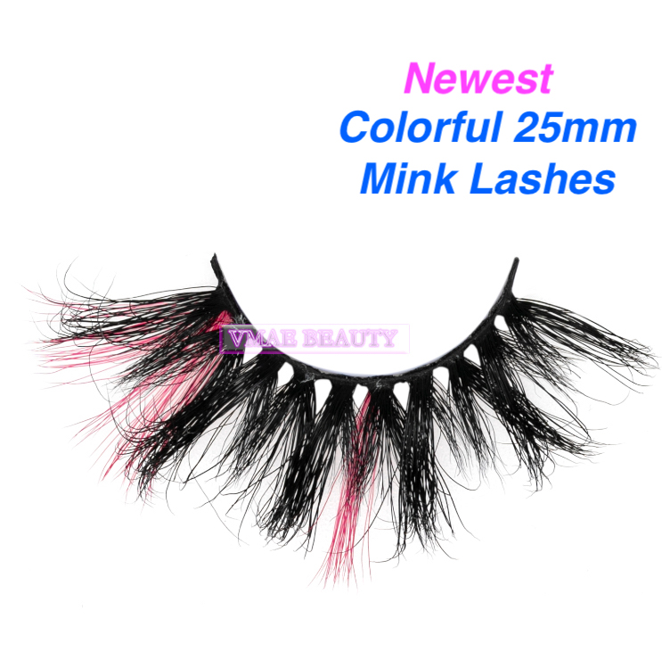 

Vmae 5D Colorful Ombre 25MM Mink Eyelashes Siberian Minks Fur lashes Sexy Custom Private Label long fluffy Eye lash Mix Color Soft Natural 3D Mink Eyelash Extension