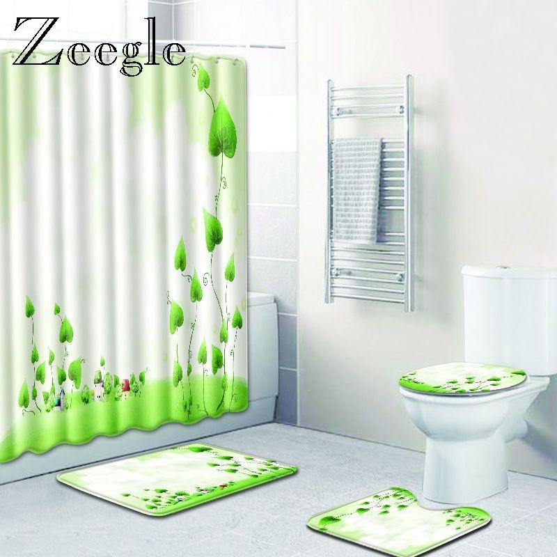 

Zeegle Scenic Printed Mats for Bathroom Toilet Washable Pedestal Rug Lid Toilet Cover Carpet Absorbent Bath Rug Set Mat