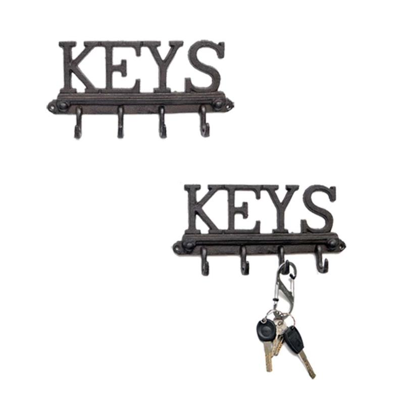 

KEY HOLDER Storage Hooks WALL MOUNTED Black Metal Rack Hanger Shabby Chic