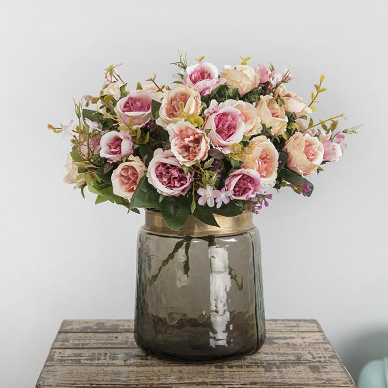 

New 5 forks 8 Heads Small Silk Artificial Rose Flowers flores fleur Artificielles for Home Decoration Fake Flower Small bouquet, As picture