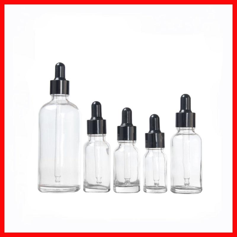 

5/10/15/20/30/50/100ML Transparent Glass Bottle Essential Oil/Perfume Packaging Dropper Empty Cosmetic Container w black cap