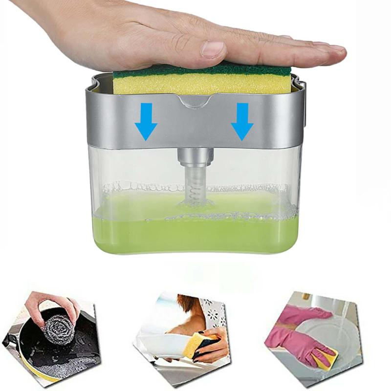 

2-in-1 Soap Pump Dispenser With Sponge Holder Liquid Dispenser Container Hand Press Soap Organizer Kitchen Cleaner Tools