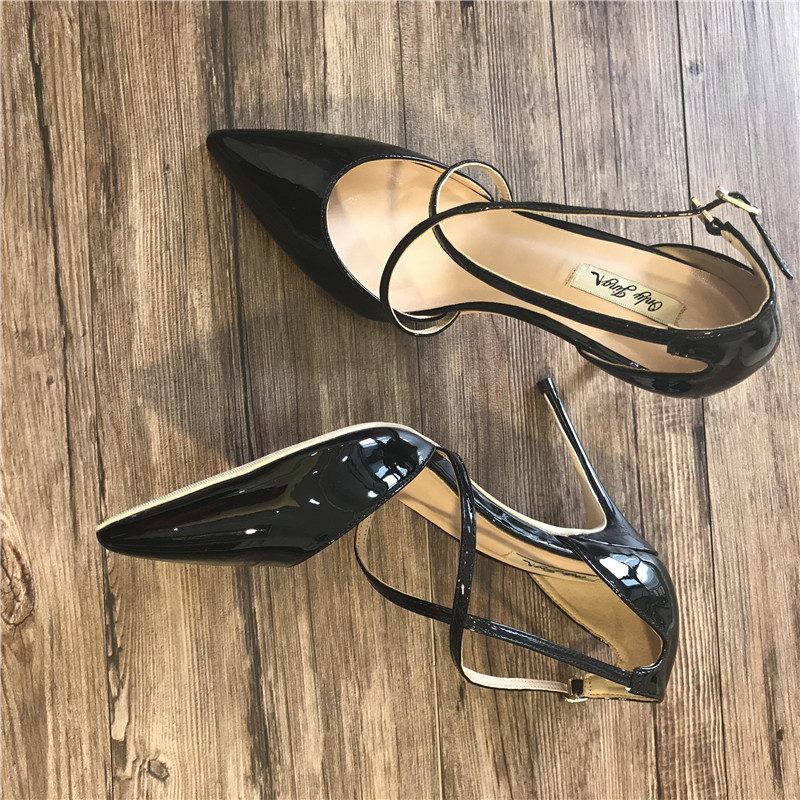 

Are Women's Fashions Sent Free of Charge: Black Leather Pumps Criss Cross-toe Pointy High-heeled 12 Cm 8 in Party Shoes O54k, 43