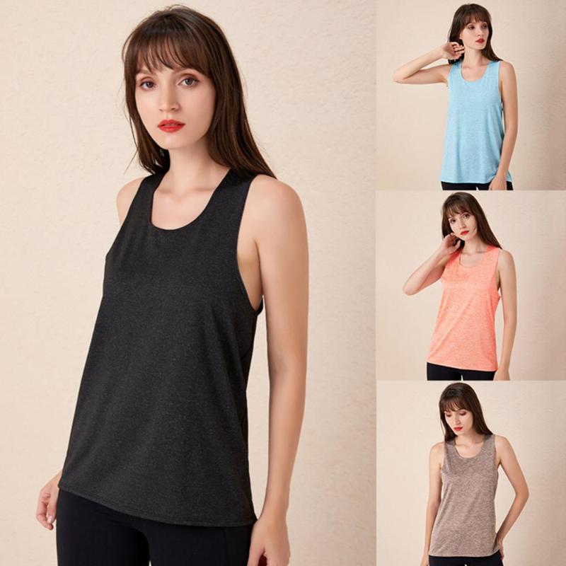 

2021 Summer Womens Sports Gym Racer Back Running Vest Fitness Jogging Yoga Tank Top 4 Colors Female Yoga Shirts Outfits -XL, Black