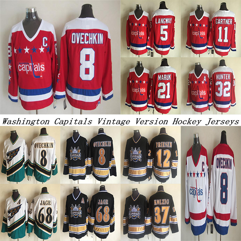 

Washington capitals CCM Vintage jerseys 8 OVECHKIN 68 JAGR 32 HUNTER 21 MARUK 5 LANGWAY 11 GARTNER 37 KOLZIG Hockey Jersey, Black