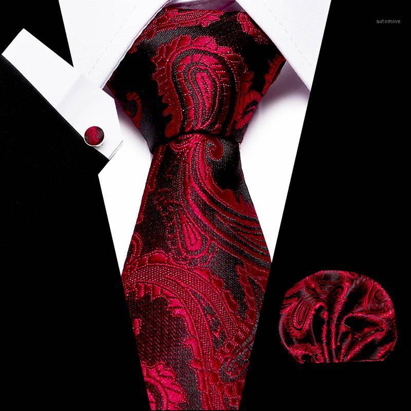 

Mens Ties Wine Red Paisley Floral Silk Jacquard Tie Hanky Cufflinks Set Men's Business Gift Ties For Men Free Shipping1