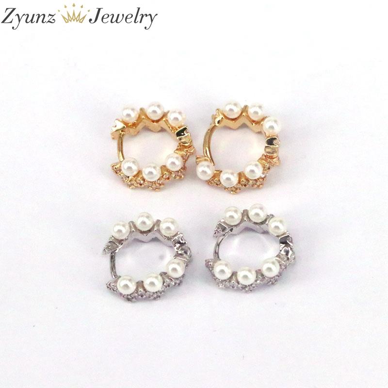 

5 Pairs, White pearl shell beads circle hoop earring for women lady mini hoop earring with cz paved wedding earrings gift