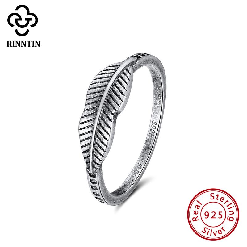

Rinntin 925 Sterling Silver Women Rings Crimson Zircon Leaves Shape Oxidized Color Vintage Fingers Accessories For Women TSR235