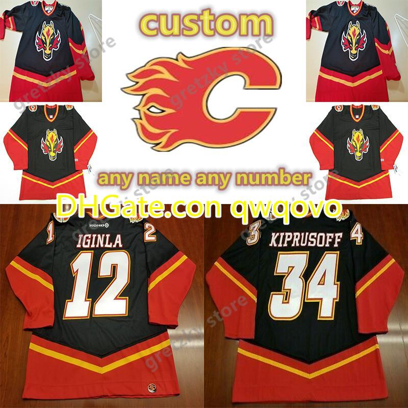 

Calgary Flames vintage Jerseys 12 Iginla 34 kiprusoff custom any number any name CCM Authentic hockey jersey, Black