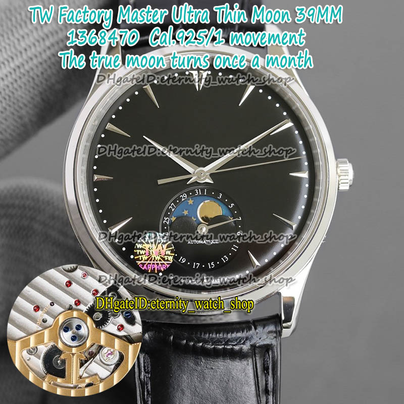 

TWF Correct Moon Phase version 39MM Master Ultra Thin Moon Black Dial Cal.925/1 Automatic 1368470 Mens Watch Steel Case eternity Watches, Box