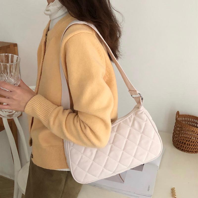 

Canvas Luxury Small Baguette Bag Winter Female Women's Handbag Shoulder Bag Ladies New Fashion Underarm Hand Bags Women 2021, White