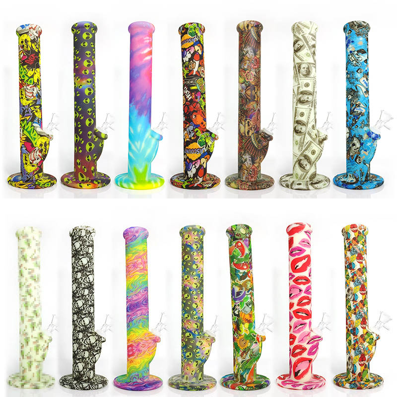 

Glow In Dark Silicone Bong recycler water pipe percolator glass bong water pipes hookah unbreakable filter glass bong dab rig FDA approved