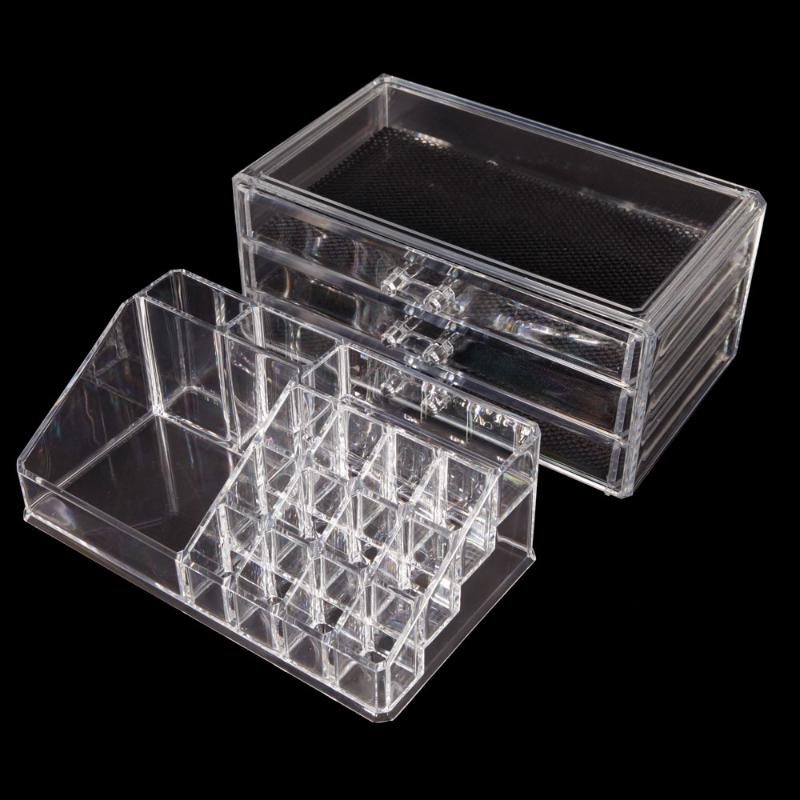 

Home Use Space-saving Rectangular Compartments & 3-Layer Drawers Integrated Plastic Makeup Case Tran, Clear