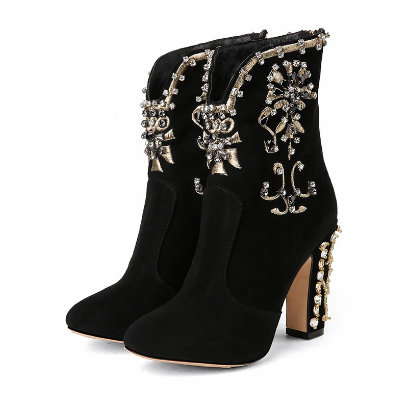 

2021 New Large 34-43 Classic Women's Wear High for Woman Toe-round Foot Heels Thick Winter Boots EPOW, Black with fur