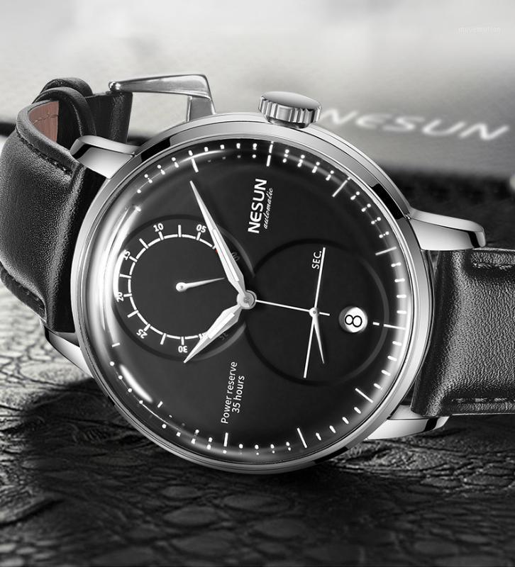 

NESUN Brand Watch Men's Fashion Business Automatic Mechanical Watch Casual Simple Sports Waterproof Luminous Watches1, Leather-black