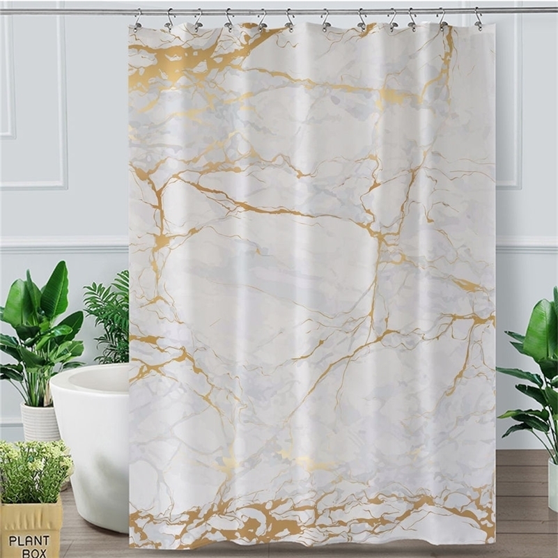 

BlessLiving Marble Stone Shower Gold Black Polyester Waterproof Bath Curtain With Hooks Trendy Abstract Bathroom Decor 201128