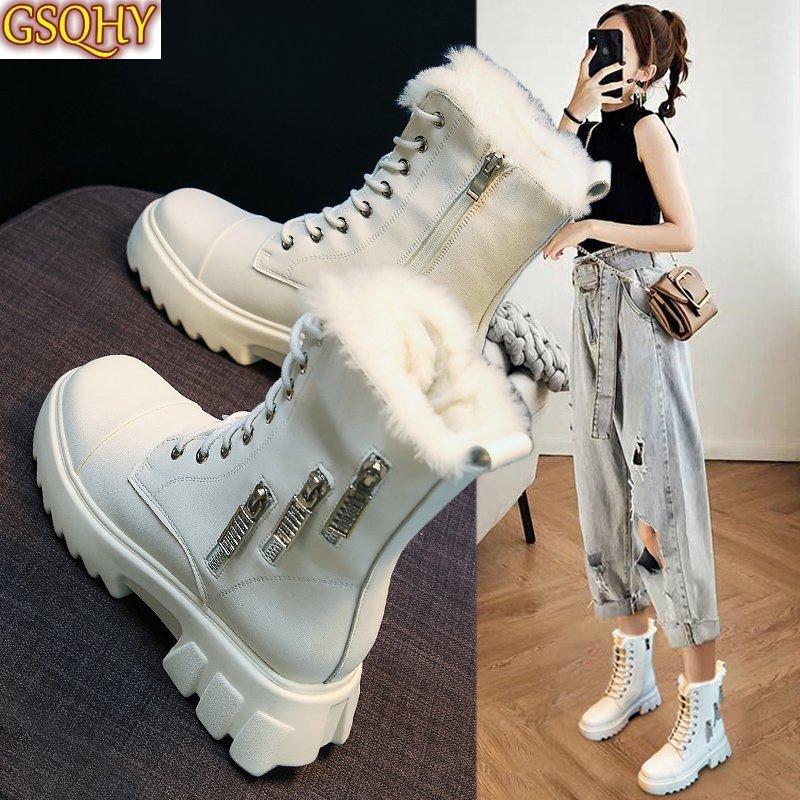 

Women's Rubber Boots Luxury Designer Winter Footwear Round Toe Female Shoes Boots-Women Rain Rock Fashion 2020 Lolita