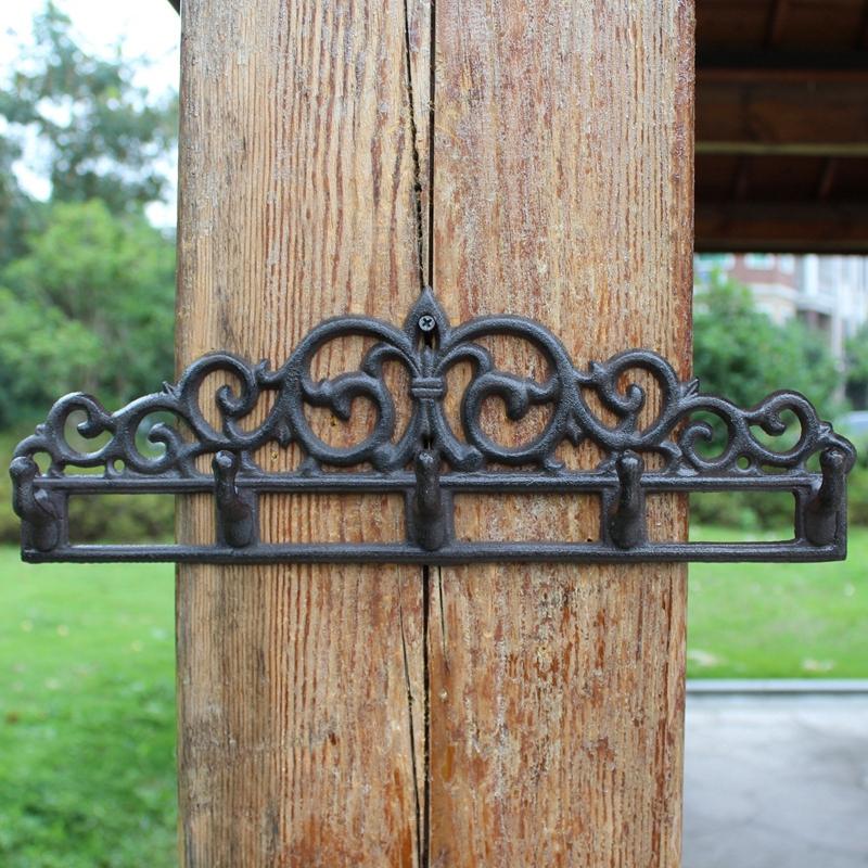 

European Vintage Fleur De lis Design Home Decor Cast Iron Wall Hook For Coats Hats With Five Hangers