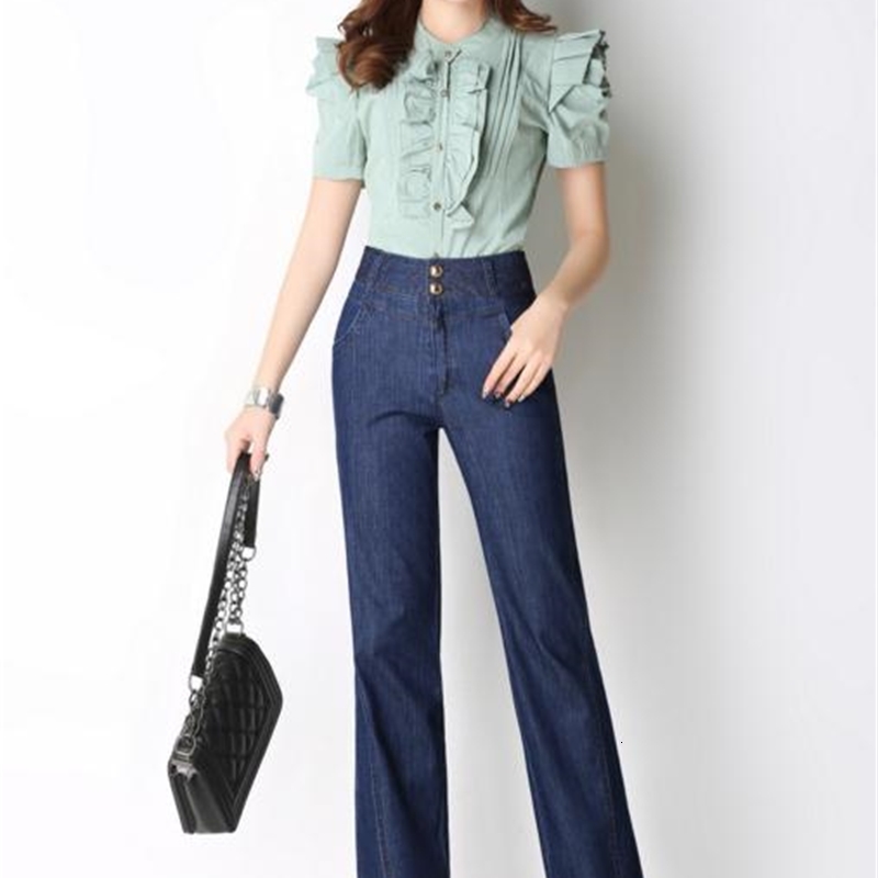 

New Fashion Slim Size Big Denim Pants Female Wide Legs Women's Breeders Cotton Jeans A6m3, Blue