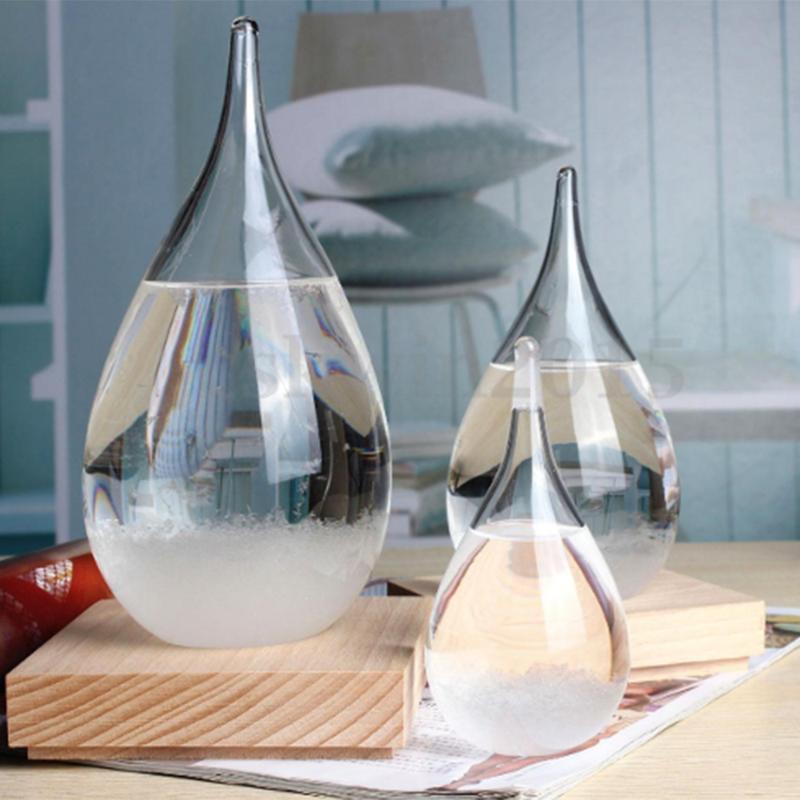 

Transparent Crystal Water Drop Weather Forecast Bottle Storm Glass Liquid Wood Base Ornament Home Wedding Decor Craft Gift