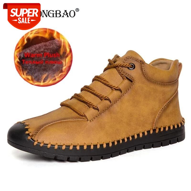 

New Handmade Leather Men's Boots Non-slip Winter Boots Warm Plush Men Ankle Snow Outdoor Comfortable Motorcycle #3n6Q, Beige