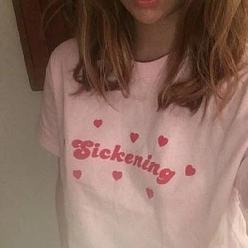 

Women's T-Shirt Sickening Tumblr Fashion Cute Tee Shirt Camiseta Rosa Feminina White Cotoon Heart Graphic Tees Tops