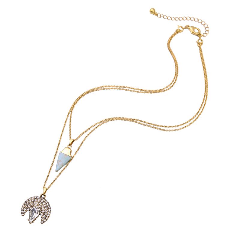

Simple Jewelry Crystal Moon Pendant Necklace For Women Decoration Colored Cone Geometric Double Chain Necklace Charm Collar