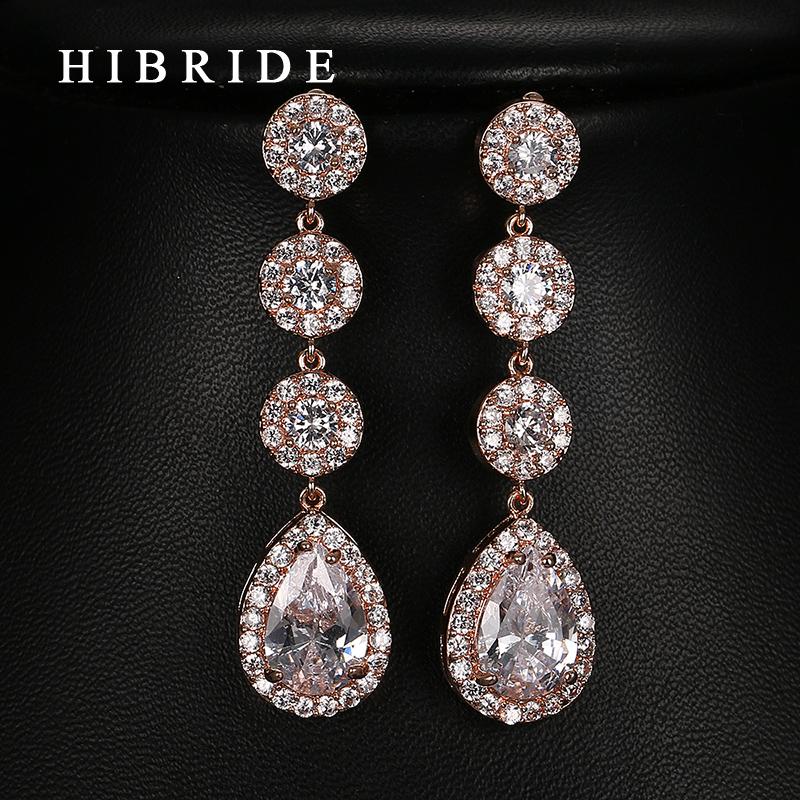 

HIBRIDE Women Wedding Cubic Zircon Drop Earrings Rose Gold/white Gold /Gold Color Earrings Wholesale Price E-62